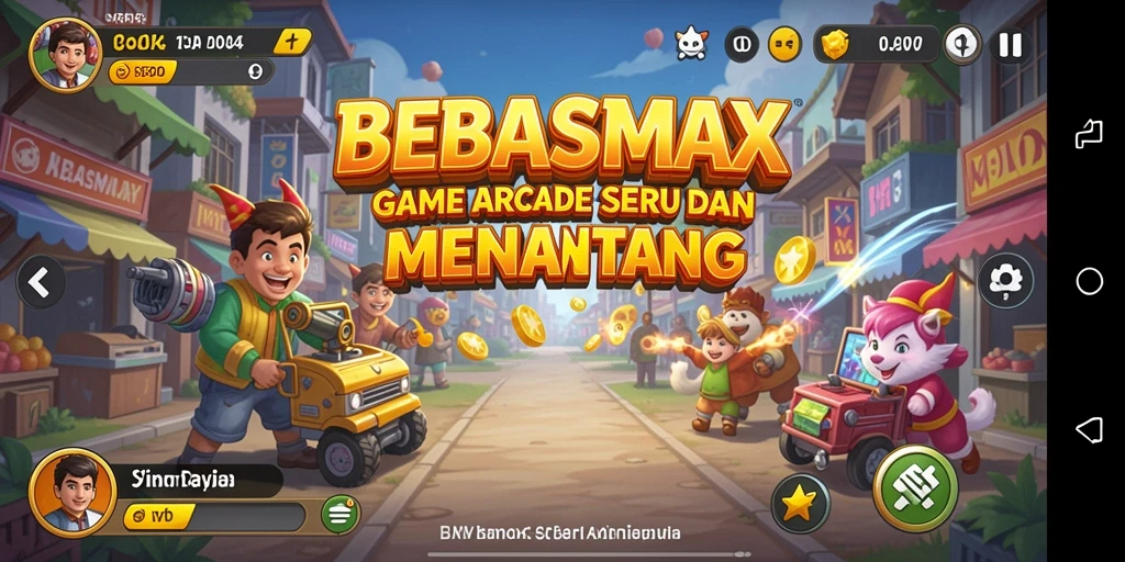 Screenshot utama BEBASMAX menampilkan aksi gameplay Arcade yang seru.