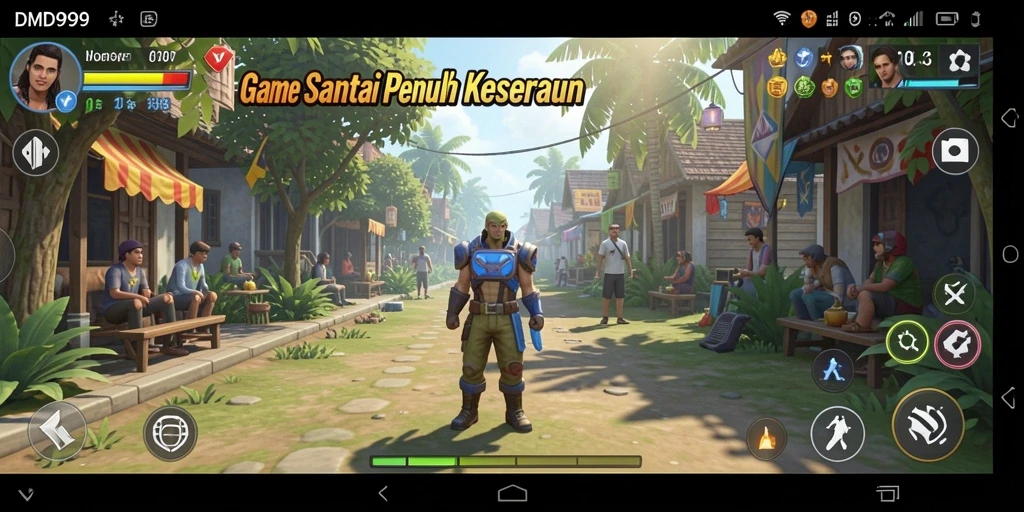 Screenshot DMD999 menampilkan karakter lucu dalam gameplay santai dan warna yang cerah.