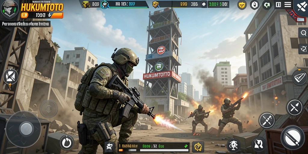 Tampilan seru dari gameplay Tower Defense HUKUMTOTO.