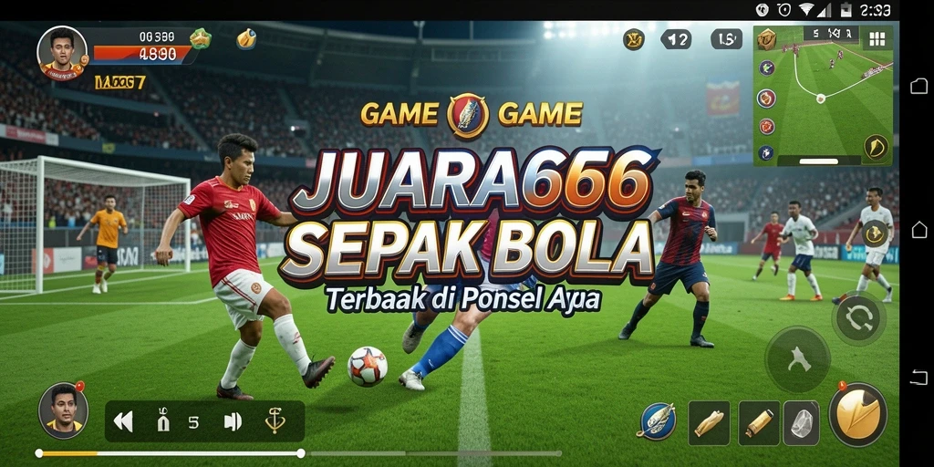 Screenshot dari gameplay JUARA666 menampilkan aksi seru pertandingan sepak bola.