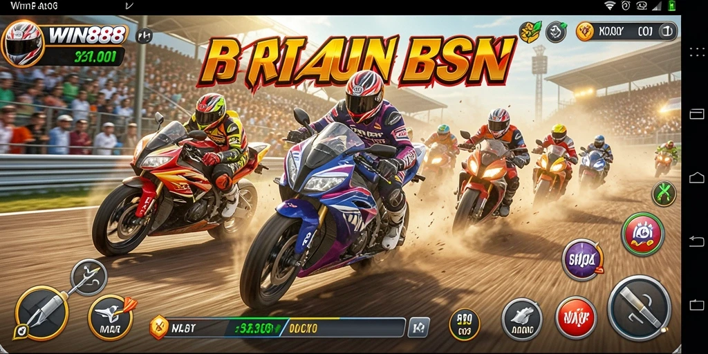 Screenshot gameplay WIN88 menampilkan balapan motor yang mendebarkan.